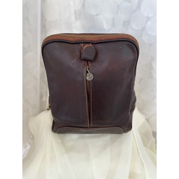 Vintage Brown Genuine Leather Backpack Rucksack Murse unisex Made in Italy Y2K - Picture 3 of 11